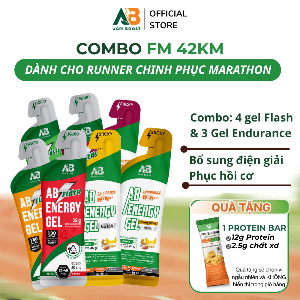 Combo Chạy Bộ FM 42km Gel Năng Lượng Chạy Bộ AB NUTRITION AB Flash Nước Uống Năng Lượng Tức Thì Khi 