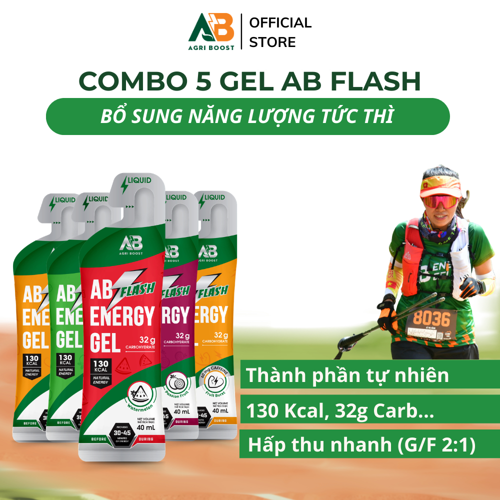 COMBO 5 Gói Gel Năng Lượng Chạy Bộ AB NUTRITION AB Flash Nước Uống 45g Năng Lượng Tức Thì Cho Người 
