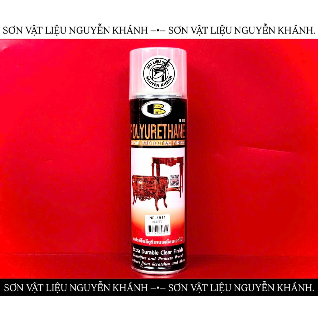 Sơn Xịt PU Bosny 1911 Nhám Mờ (Matt) – Polyurethane Clear Protective Finish – Sơn Phủ Bảo Vệ Gỗ Kim 