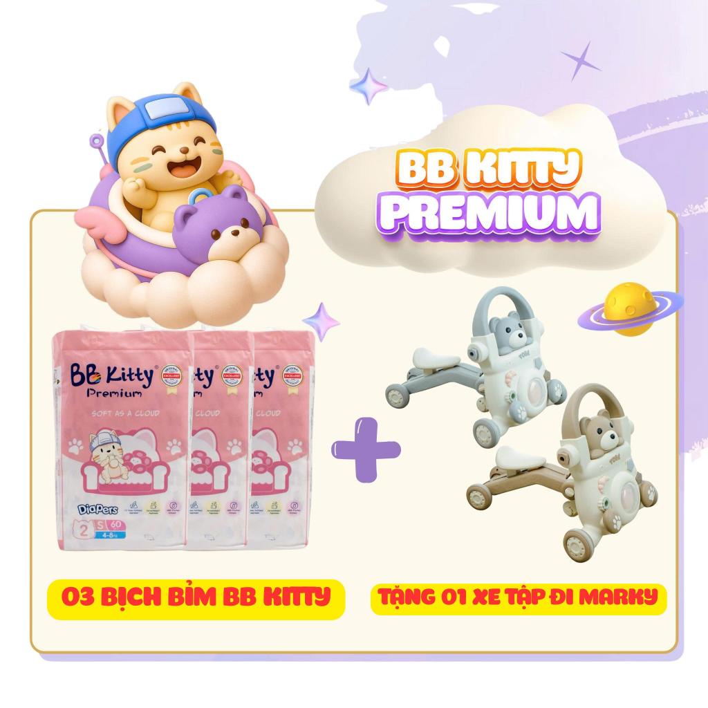 TÃ BỈM BB KITTY - COMBO 3 Bịch Bỉm BB KITTY Premium TẶNG XE TẬP ĐI MARKY