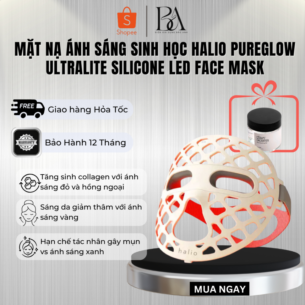 Mặt nạ ánh sáng sinh học Halio PureGlow Ultralite Silicone LED Face Mask - Bảo Hành Chính Hãng 12 Th
