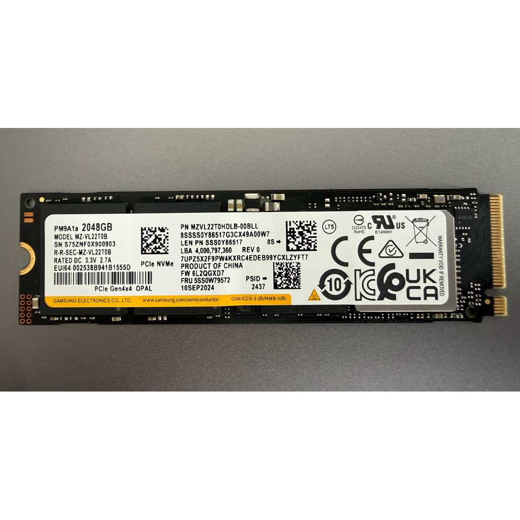 SSD M2 PICE gen 4x4 Samsung PM9A1a 2048GB (2Tb) size 2280 bóc máy new, chạy ít giờ