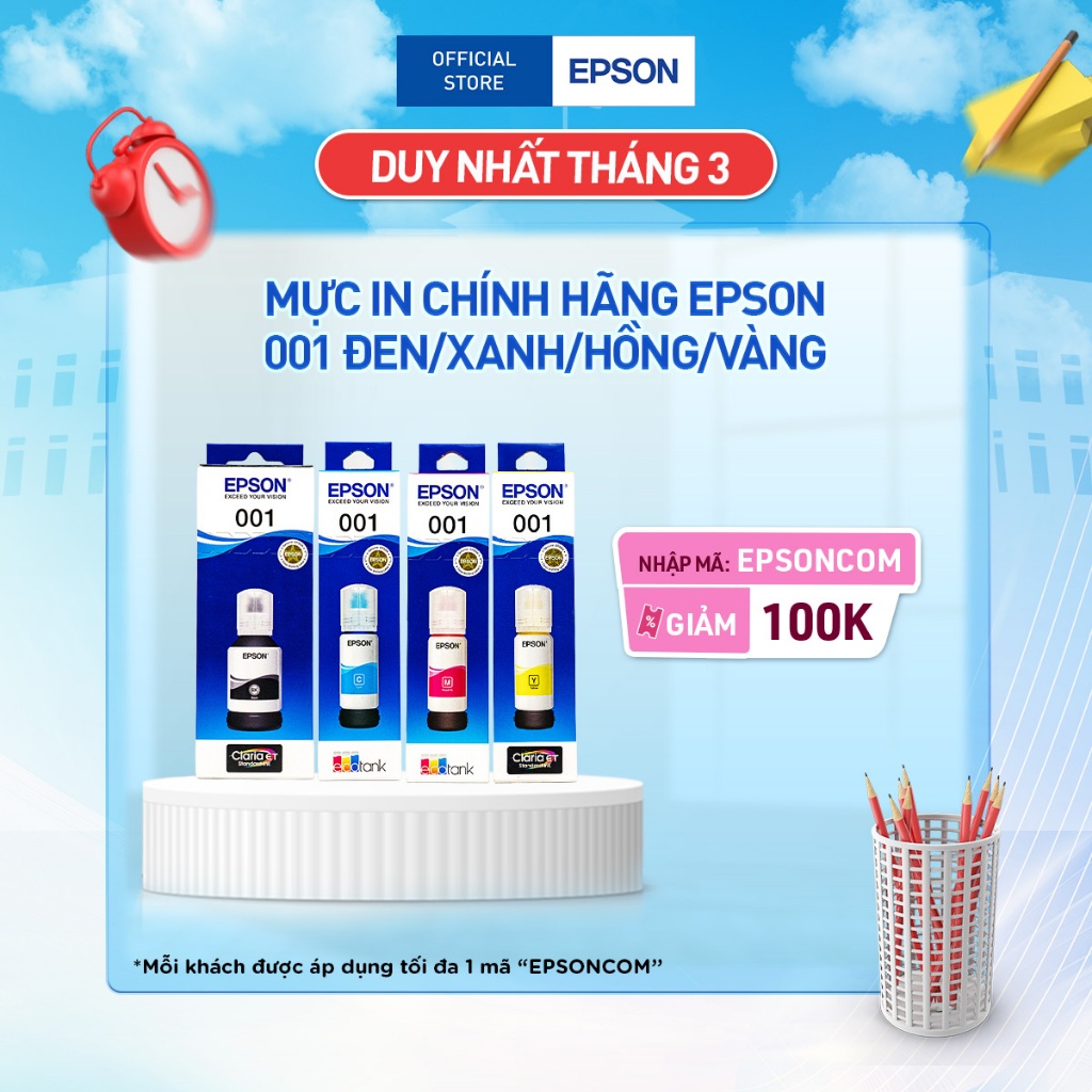 Mực In Cao Cấp Epson 001 Dùng Cho Máy L4150/L4160/L6160/L6170/L6190/L4260/L4266/L6260/L6270/L6290/L1