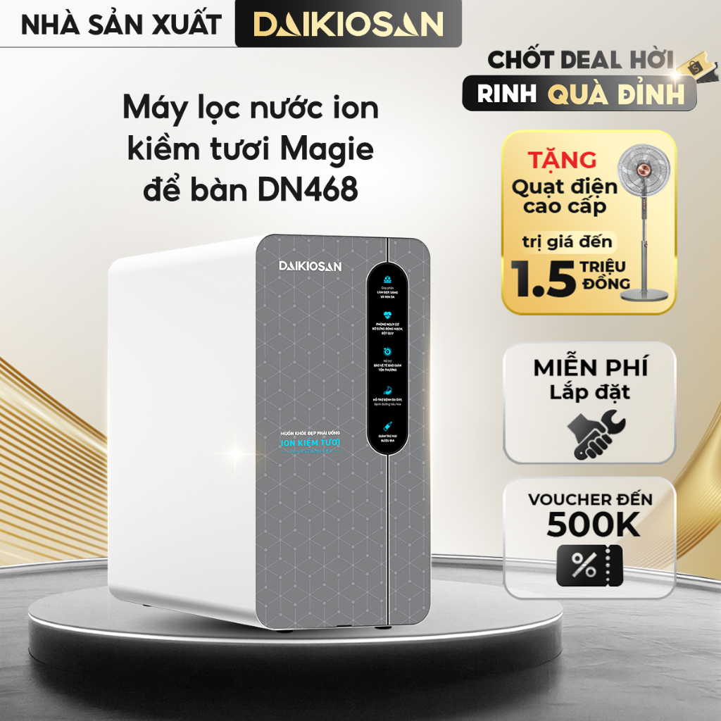 Máy Lọc Nước Để Gầm ION Kiềm Tươi Magie Daikiosan DN468 Giàu Hydrogen Lọc Nước Kèm Bộ Vòi Nước