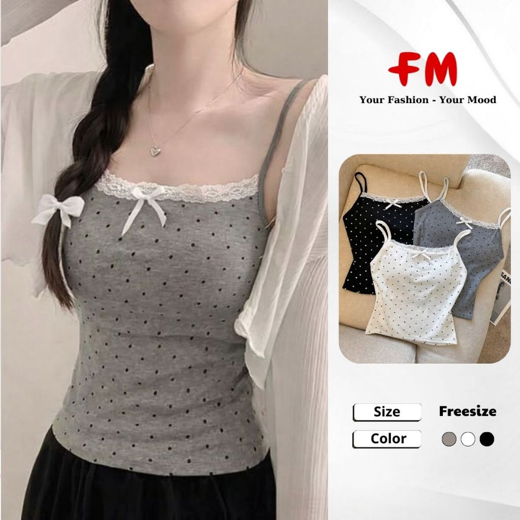 Áo 2 Dây Croptop Nữ FMSTYLE SHOP - Viền Ren Chấm Bi Nơ Ngực Phong Cách Hàn Quốc 26020180
