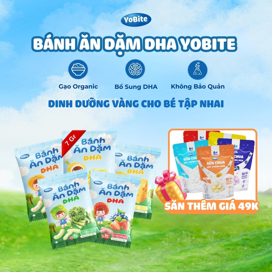 Bánh Ăn Dặm DHA YoBite Cho Bé 6 Tháng+ | Gạo Organic, Tan Nhanh, An Toàn