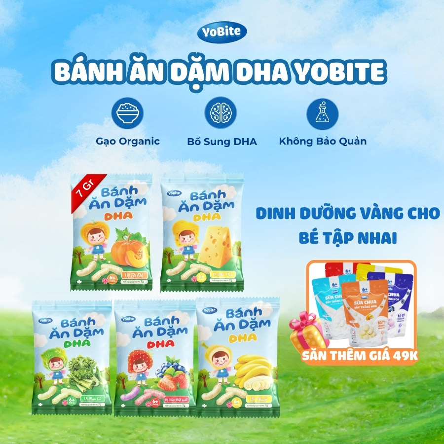 Bánh Ăn Dặm DHA YoBite 7g Cho Bé 6 Tháng+ | Gạo Organic, Tan Nhanh, An Toàn Kích Thích Vị Giác