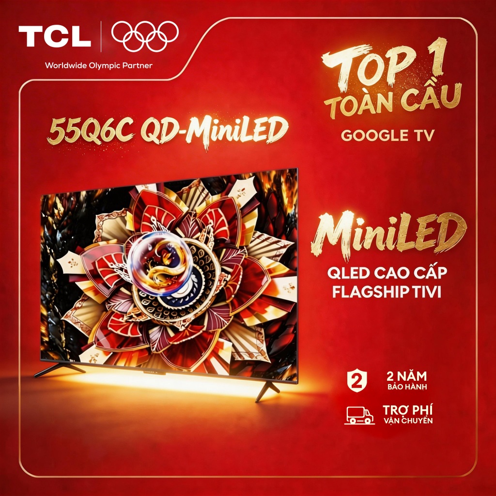 【QD-Mini LED】55inch + TV QLED Cao Cấp, 4K Google TV TCL 55Q6C,Lắp 0Đ HN HCM,HDR10+, Quét 144Hz