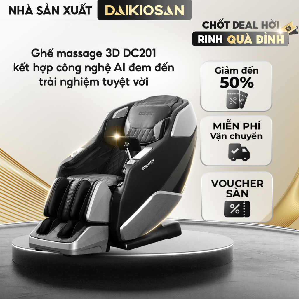 Ghế Masage Cao Cấp Daikiosan DC201 Công Nghệ 3D Kết Hợp AI Kiểm Tra Sức Khỏe