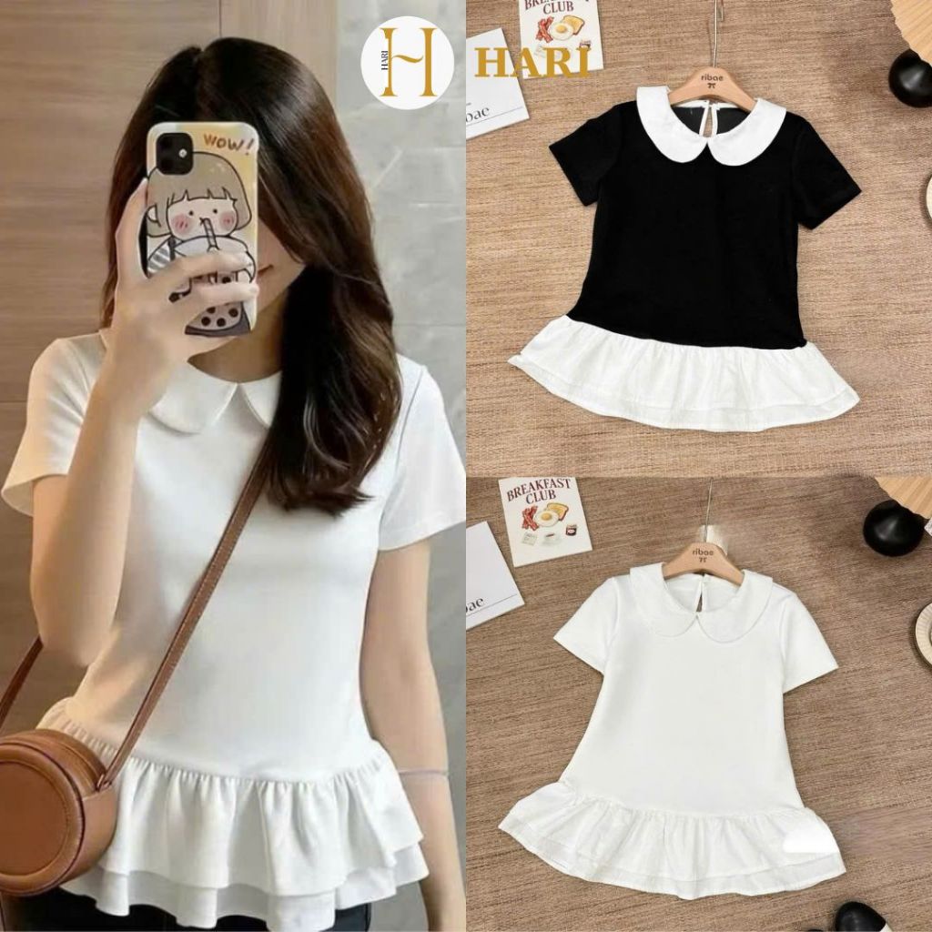 Áo Thun Cộc Tay Hari Cổ Sen Viền Bèo Mini Top Form Basic Phong Cách Hàn Quốc Mã 1641