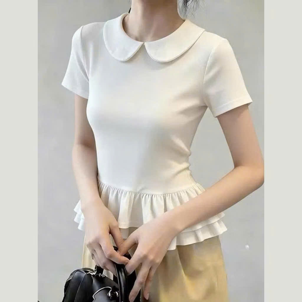 Áo Thun Cộc Tay Hari Cổ Sen Viền Bèo Mini Top Form Basic Phong Cách Hàn Quốc Mã 1641 | BigBuy360 - bigbuy360.vn
