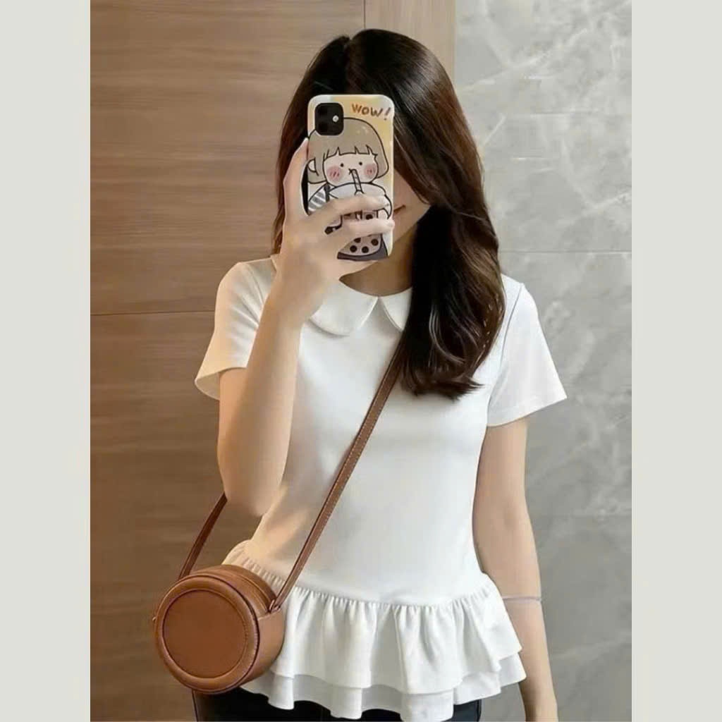 Áo Thun Cộc Tay Hari Cổ Sen Viền Bèo Mini Top Form Basic Phong Cách Hàn Quốc Mã 1641 | BigBuy360 - bigbuy360.vn