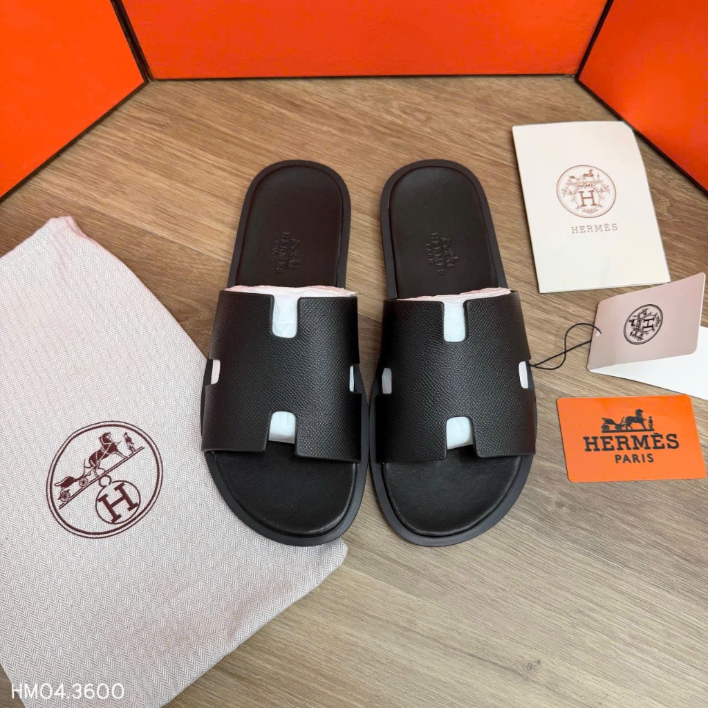 Dép Nam Big Size Chữ H GENKI Quai Da Cao Cấp Màu Đen Full Đế Bằng Cao Su - Dép H