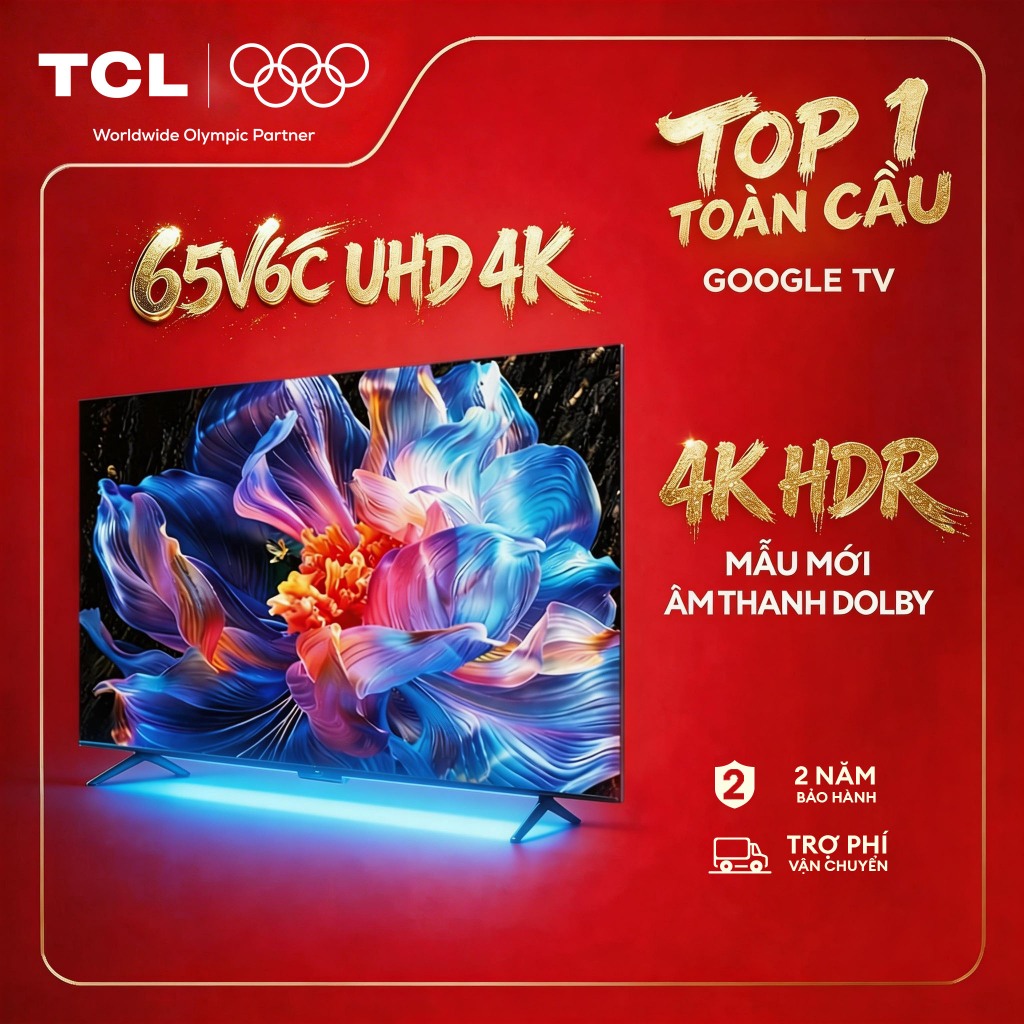 【UHD】65inch  - Google TV TCL 65V6C - Tấm nền HVA - Tần số quét 60Hz - Dolby Atmos - Bảo Hành 2 Năm | BigBuy360 - bigbuy360.vn