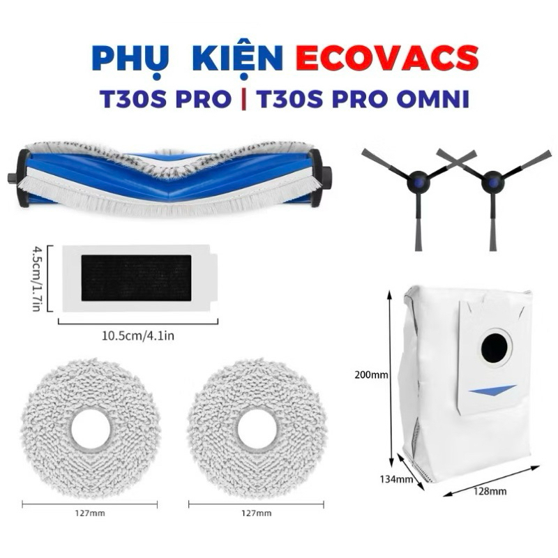 Phụ kiện Robot hút bụi Ecovac T30s T30s Combo T30s Pro - Khăn lau Chổi Lọc hepa Túi rác