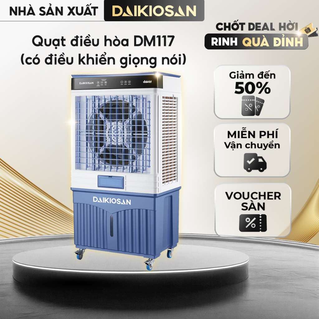 Quạt Điều Hòa Daikiosan DM117 Chế Độ AI Giọng Nói Diện Tích Làm Mát Lên Đến 65m2 Có Đá Khô