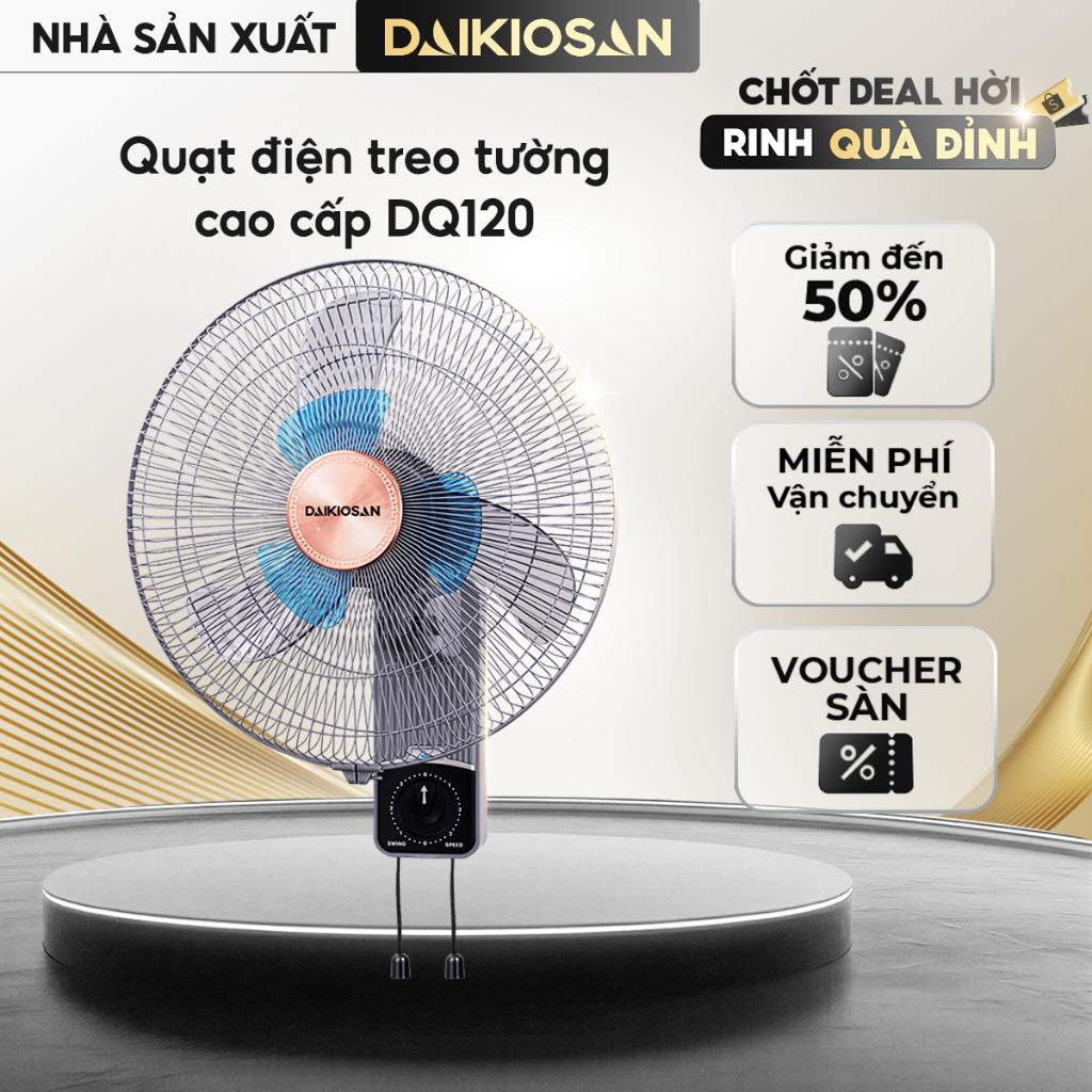 Quạt Điện Treo Tường LifeStyle Daikiosan DQ120 Điều Khiển Bằng Dây Kéo Và Nút Xoay - Hàng Chính Hãng