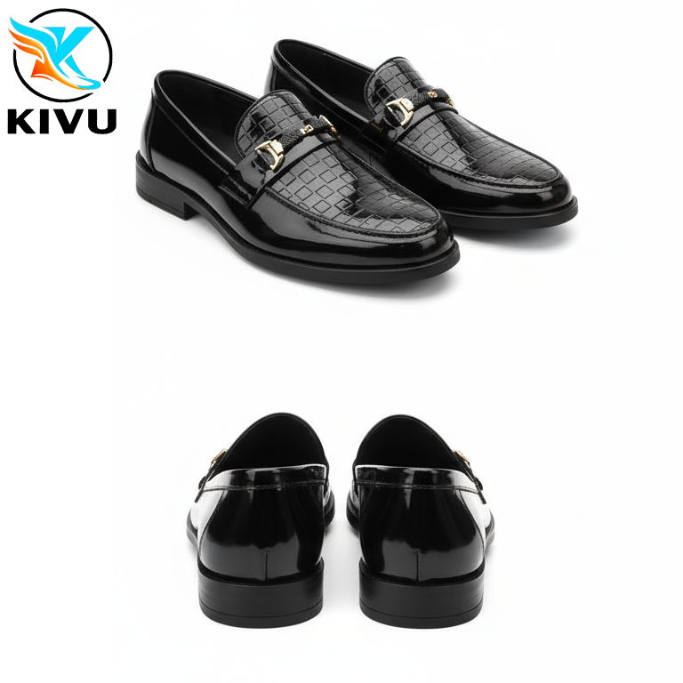 Giày lười nam da Bóng { Dập vân caro tinh tế } Đế khâu Chắc chắn cao thêm 3cm chất liệu da bền mềm đi lại thoải mái