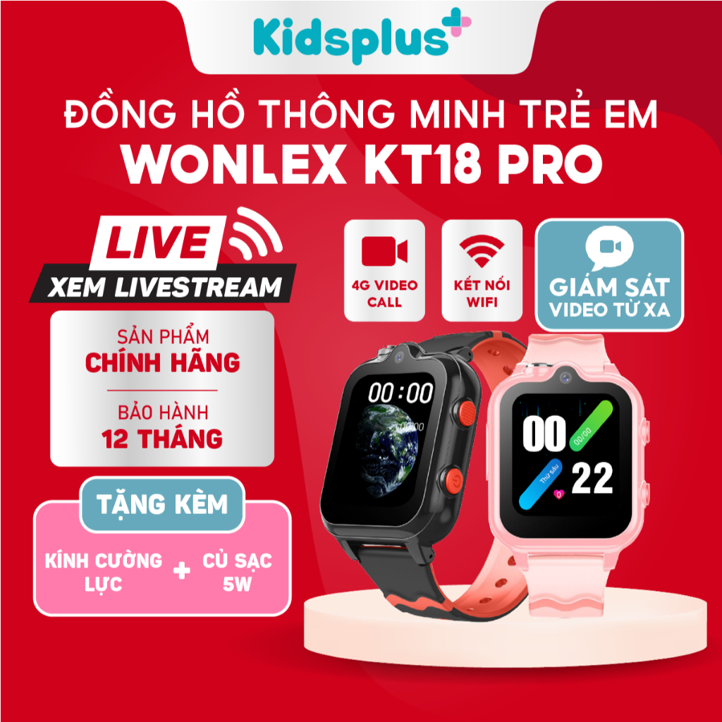 [Mới 2026] Đồng hồ thông minh trẻ em KidsPlus Wonlex KT18 PRO lắp sim nghe gọi, nghe gọi video, định