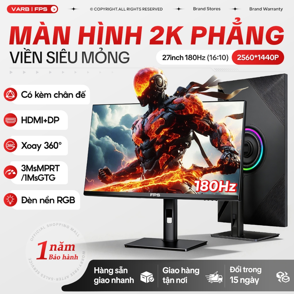 Màn Hình 27 Inch 2K 180Hz IPS | Chính Hãng, Bảo Hành 24 Tháng, Chân Đế Nâng Hạ Xoay Dọc | Tặng Cáp H