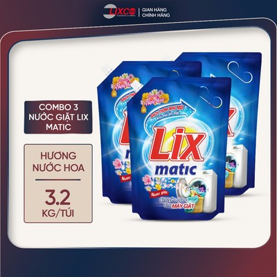 Combo 3 túi nước giặt LIX 3.2KG hương nước hoa, khử mùi ẩm mốc, đánh sạch vết bẩn