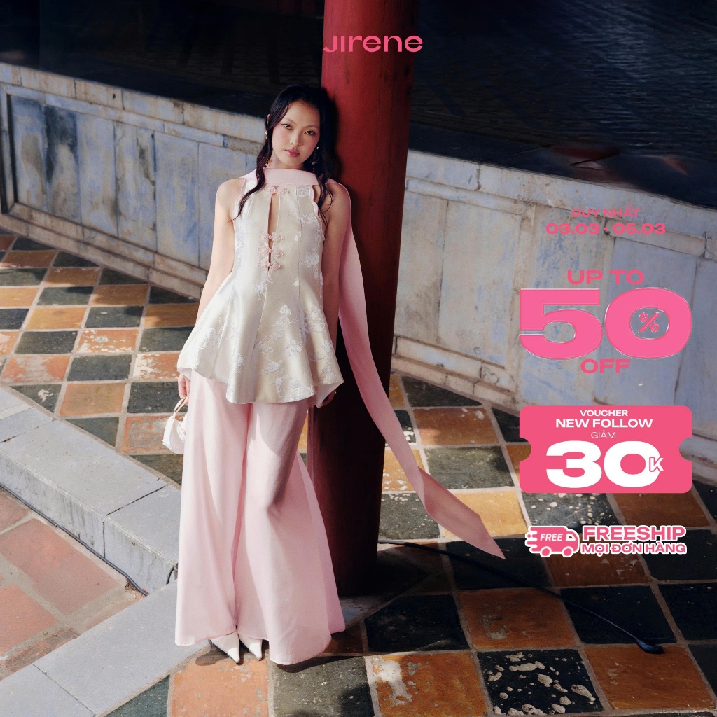 Jirene - Quần ống rộng suông chất liệu xô ánh kim