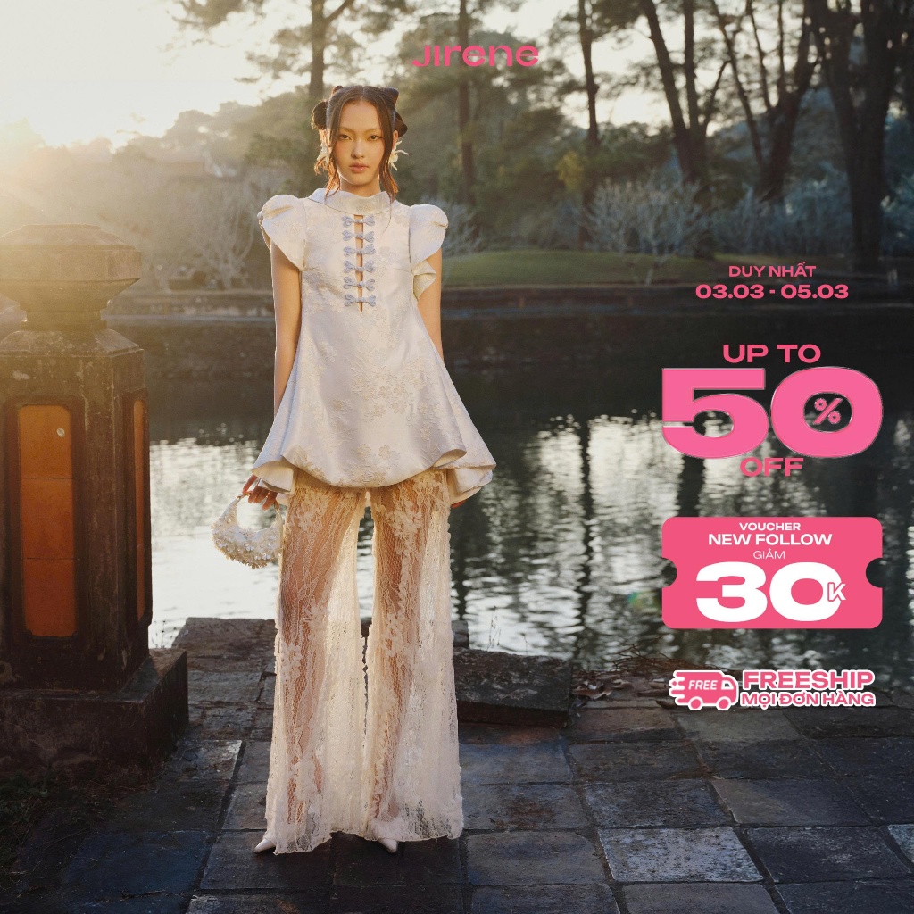 Jirene - Quần ống suông rộng chất liệu ren hoa 3D JUZEN PANTS