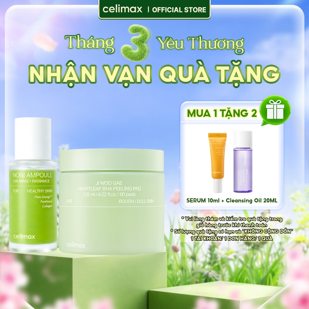 [COMBO 30ml + 60 Pads] Tinh Chất Làm Dịu Celimax The Real Noni + Toner Pad Tẩy Tế Bào Chết Celimax H