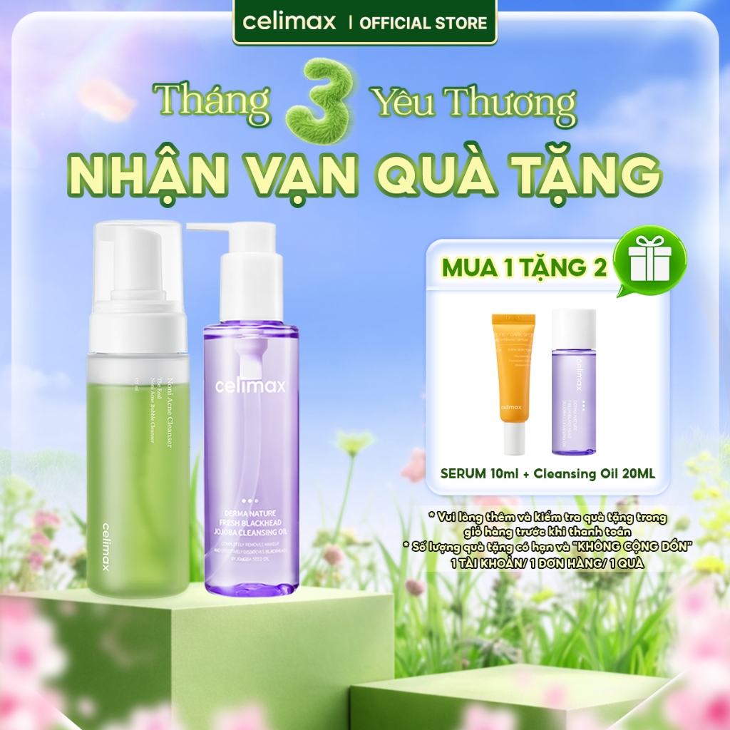 [COMBO 150ml + 155ml] Dầu Tẩy Trang Celimax Jojoba + Sữa Rửa Mặt Tạo Bọt Celimax The Real Noni