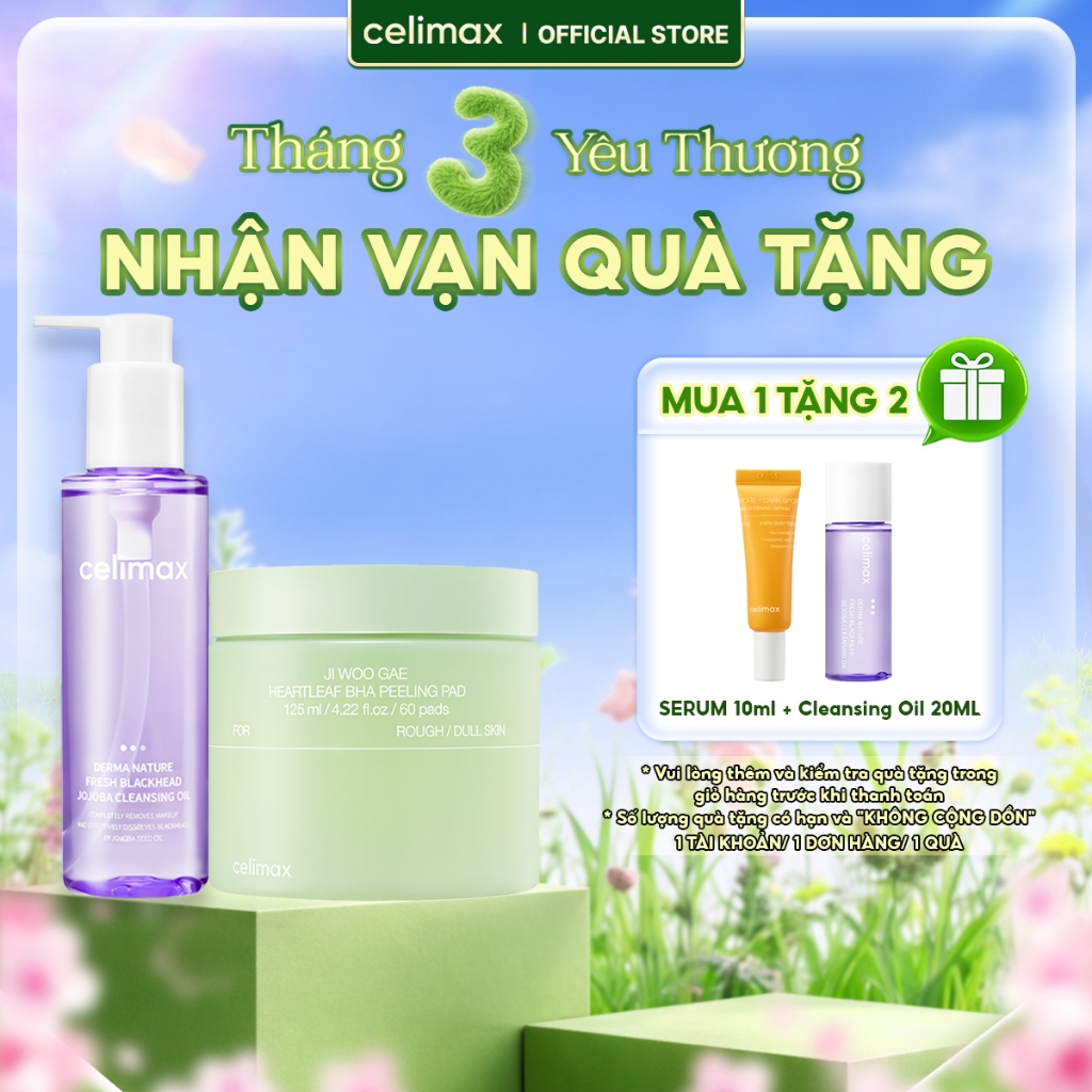 [COMBO HỜI] [150ml + 60 Pads] Dầu Tẩy Trang Celimax Jojoba + Toner Pad Tẩy Tế Bào Chết Celimax Heart