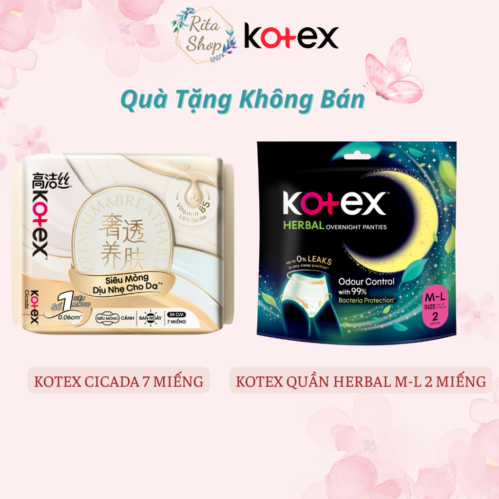 [QUÀ TẶNG KHÔNG BÁN] Combo Băng Vệ Sinh Kotex Cicada 7 Miếng + Kotex Quần Herbal M-L 2 Miếng