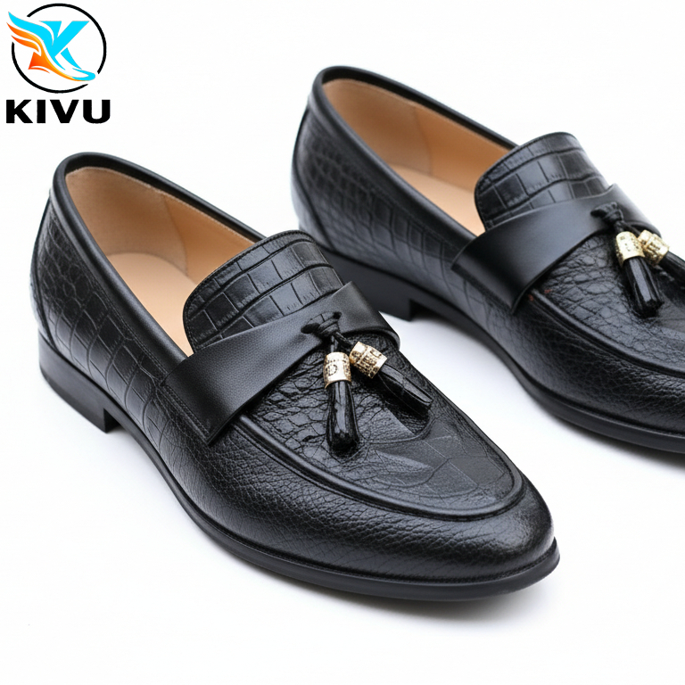 Giày lười da nam dập vân cá sấu | SALE SIÊU RẺ | Giày được in vân nổi đính chuông kim loại.