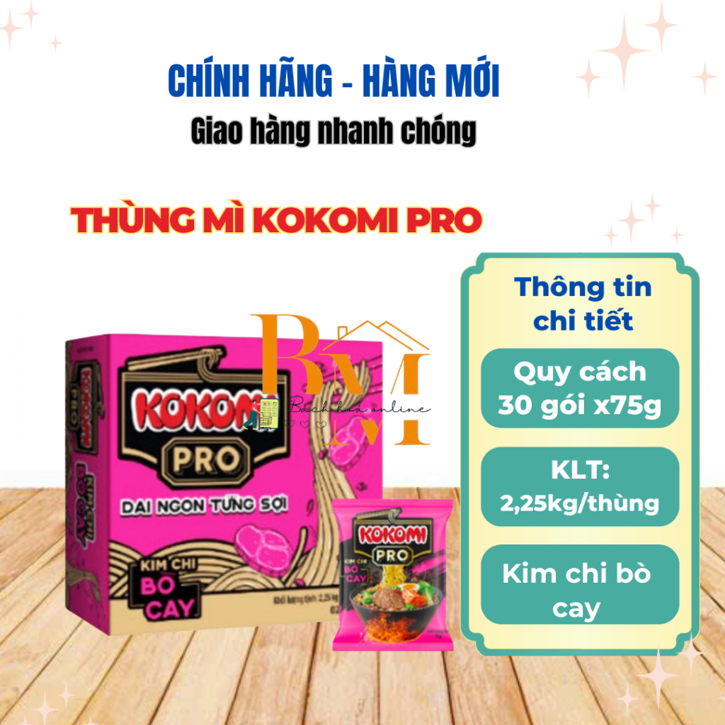 Thùng 30 Gói Mì KoKoMi Pro Hương Vị Kim Chi Bò Cay 75g/Gói Một sản phẩm mới đột phá của mì kokomi