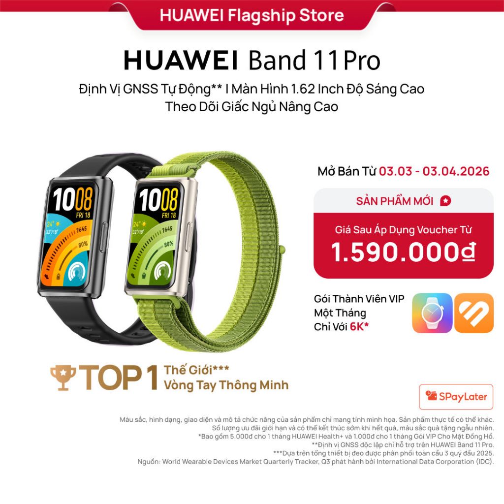 Vòng Đeo Tay Thông Minh HUAWEI Band 11 Pro |Định Vị GNSS Tự Động |Màn Hình 1.62'' Độ Sáng Cao| Quản Lý Sức Khỏe Nâng Cao