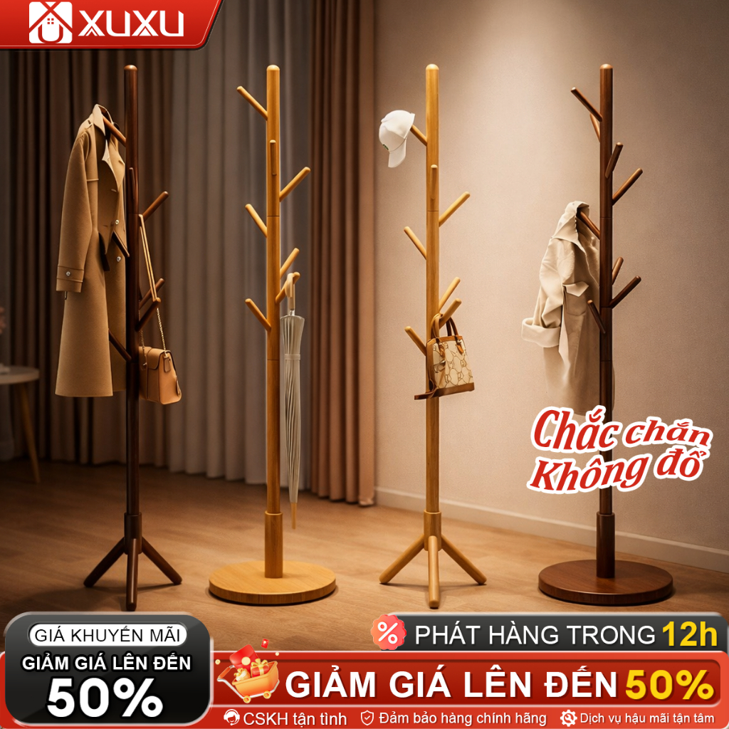 XUXU Giá Treo Quần Áo Gỗ Tự Nhiên Đứng Sàn – Bền Bỉ, Giá Rẻ, Tải Trọng Lớn, Thiết Kế Đẹp | BigBuy360 - bigbuy360.vn