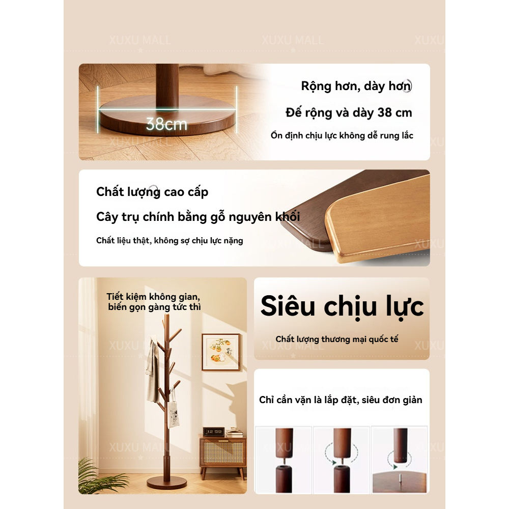 XUXU Giá Treo Quần Áo Gỗ Tự Nhiên Đứng Sàn – Bền Bỉ, Giá Rẻ, Tải Trọng Lớn, Thiết Kế Đẹp | BigBuy360 - bigbuy360.vn