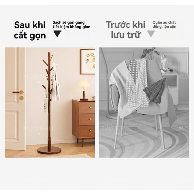 XUXU Giá Treo Quần Áo Gỗ Tự Nhiên Đứng Sàn – Bền Bỉ, Giá Rẻ, Tải Trọng Lớn, Thiết Kế Đẹp | BigBuy360 - bigbuy360.vn