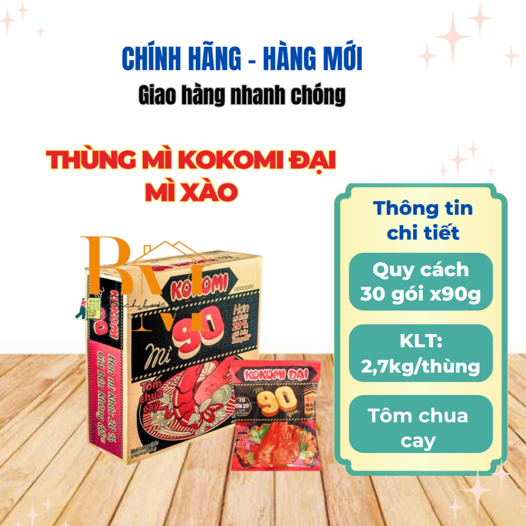 Thùng 30 Gói Mì KoKoMi Đại Gói 90g Vị Tôm Chua Cay