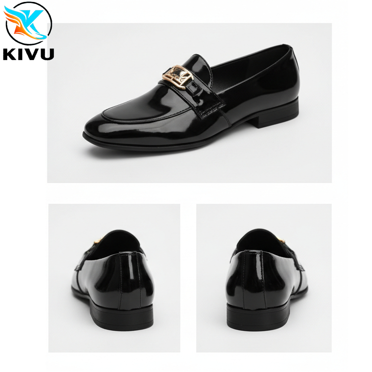 Giày da nam - giày lười nam da bóng sản phẩm kết hợp mác mạ vàng H.M mới nhất 2026