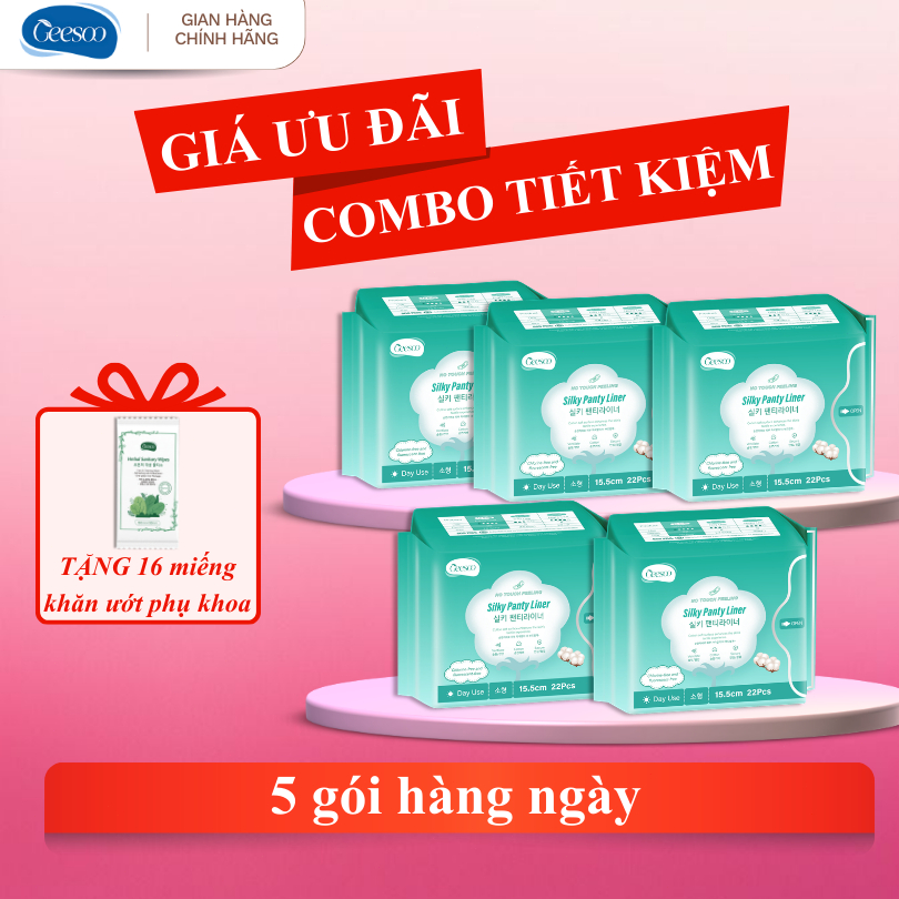 Băng vệ sinh hằng ngày Geesoo Silky 15.5cm – Siêu mỏng nhẹ, thấm hút nhanh, khô thoáng (22 miếng)