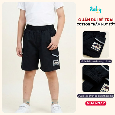 Quần đùi bé trai ILABY quần short túi hộp chất liệu kaki mềm size đại từ 9-35kg [3677]