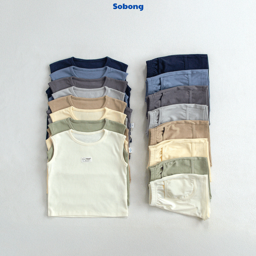 Bộ quần áo ba lỗ may tag basic cho bé trai, bé gái Hokiha vải cotton bozip mềm mại, thoáng mát size 8-17kg BB16