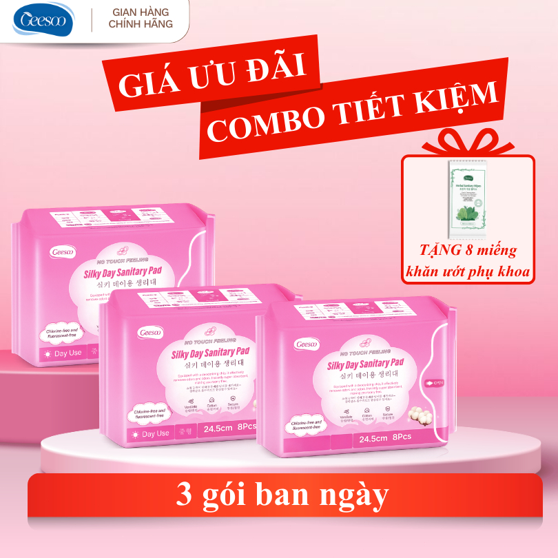 Băng Vệ Sinh GEESOO 24.5cm Có Cánh – Cotton Siêu Thấm, Siêu Mỏng, Khử Mùi, Khô Thoáng, Chống Tràn