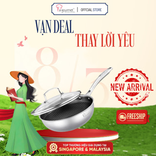 Chảo Inox Chống Dính Đúc Nguyên Khối Đáy Tổ Ong La gourmet Galactic Cao Cấp Lòng Sâu Có Nắp, Inox 304 - size 20cm / 24cm