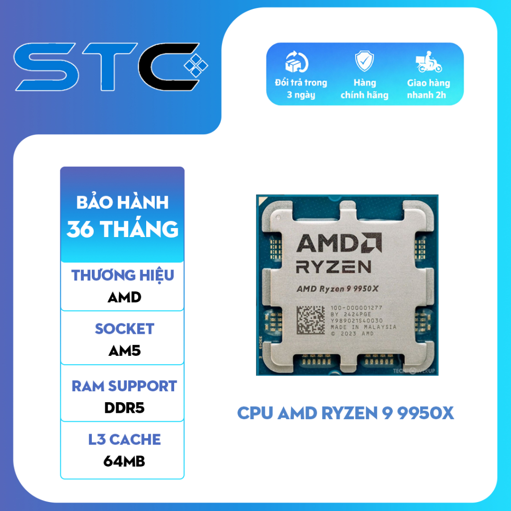 [Full VAT] CPU AMD R5 7500F / R7 7800X3D / R7 9800X3D / R9 9900X / R9 9950X Tray Hàng mới 100% - Bảo