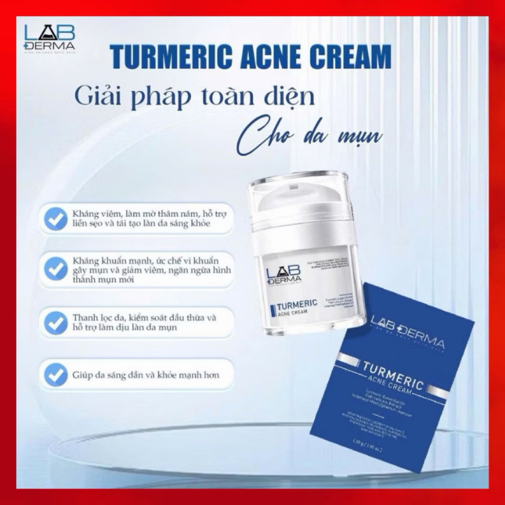 Kem hỗ trợ mụn TURMERIC ACNE CREAM Lab Derma 30g - Giúp ngừa mụn, kiểm soát dầu nhờn