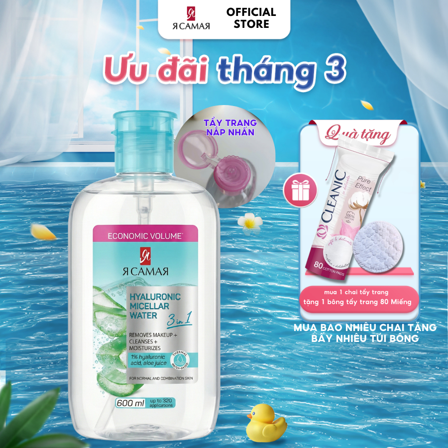 Nước tẩy trang YA SAMAYA 3in1 600ml Micellar Water làm sạch, giữ ẩm và dưỡng mềm da