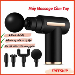 Máy massage cầm tay 6 cấp độ trị đau nhức toàn thân hiệu quả, súng massage kèm 4 đầu mát xa chuyên nghiệp