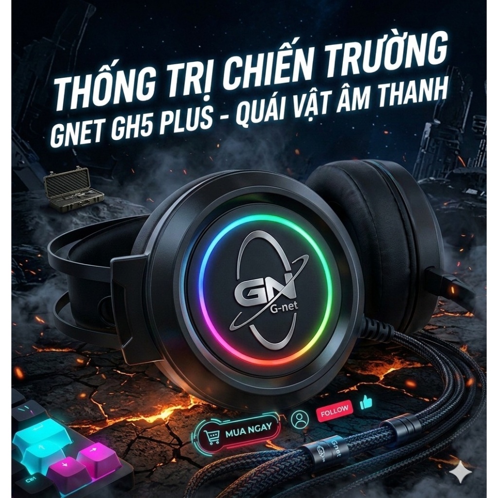 Tai nghe Gamming Gnet GH5 Plus 7.1 USB mic chống ồn LED RGB