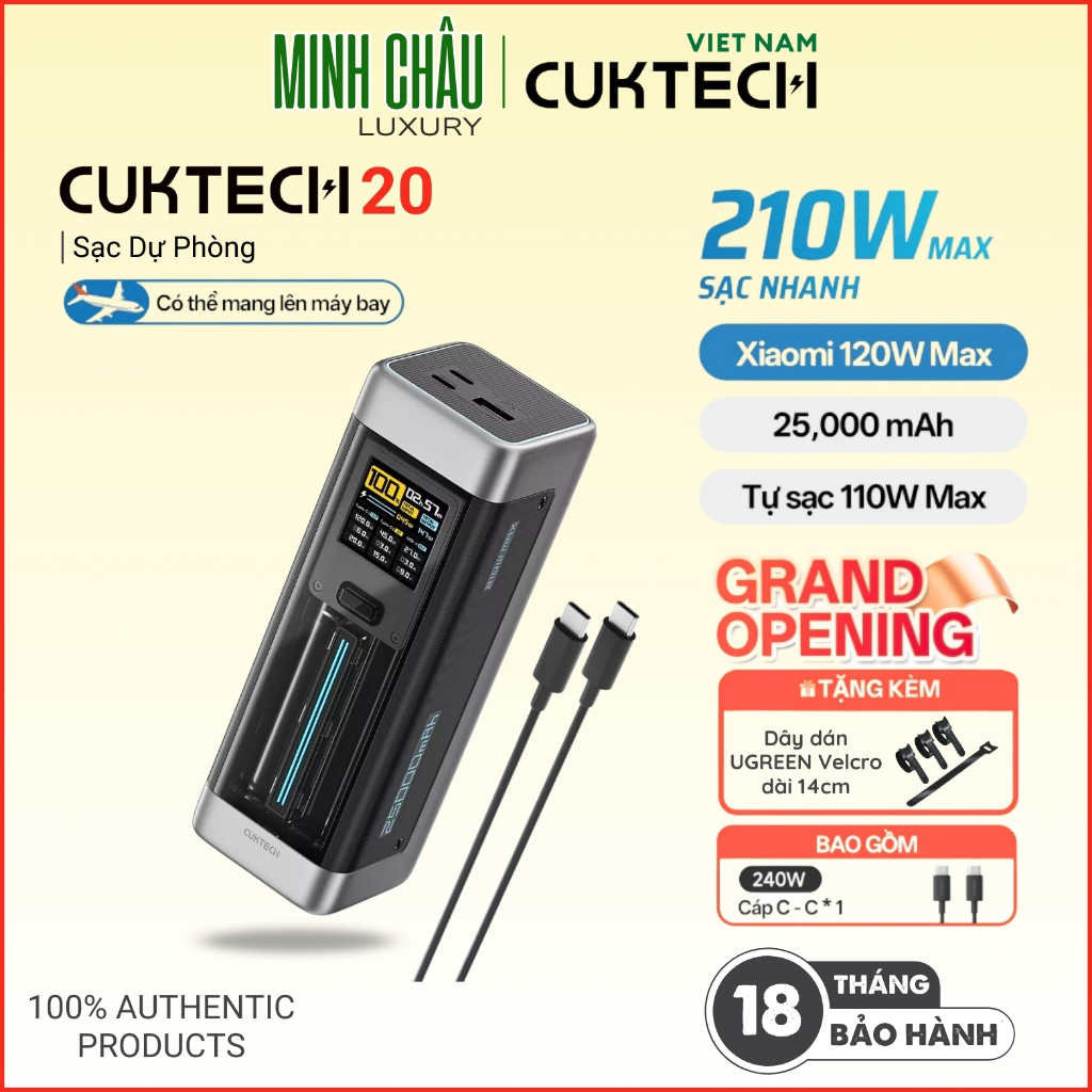 Pin Sạc Dự Phòng CUKTECH 20 Sạc Nhanh 210W 25000mAh Hỗ Trợ Xiaomi 120W Laptop 140W Samsung 45W iP17/